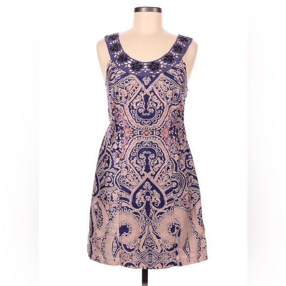 Free People Purple Paisley Crochet Beaded Cotton Shift Dress Size 2 NWT - Picture 2 of 10